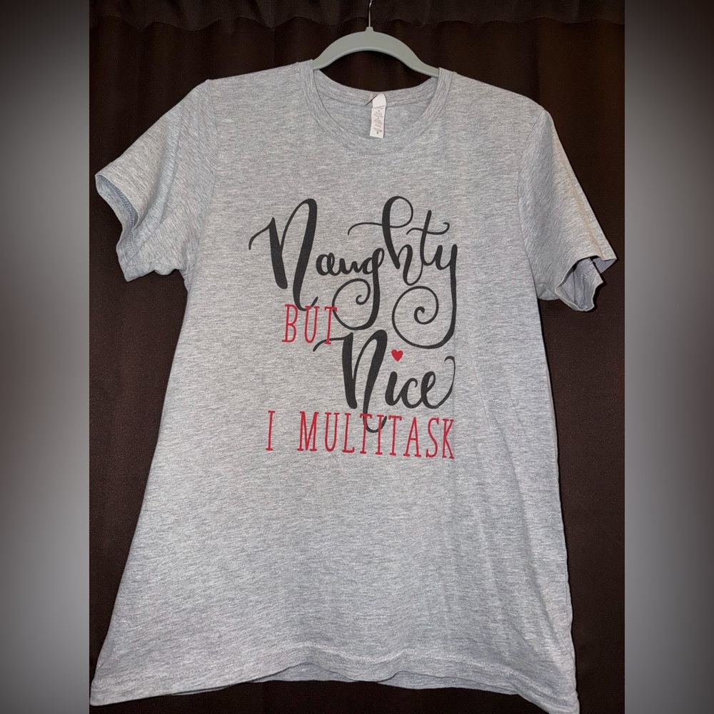 Gray Graphic Tee with Naughty But Nice Print
